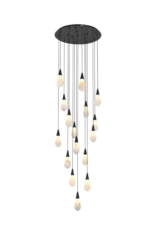 Amora 28" 16-Light Round Pendant in Black And Frosted White
