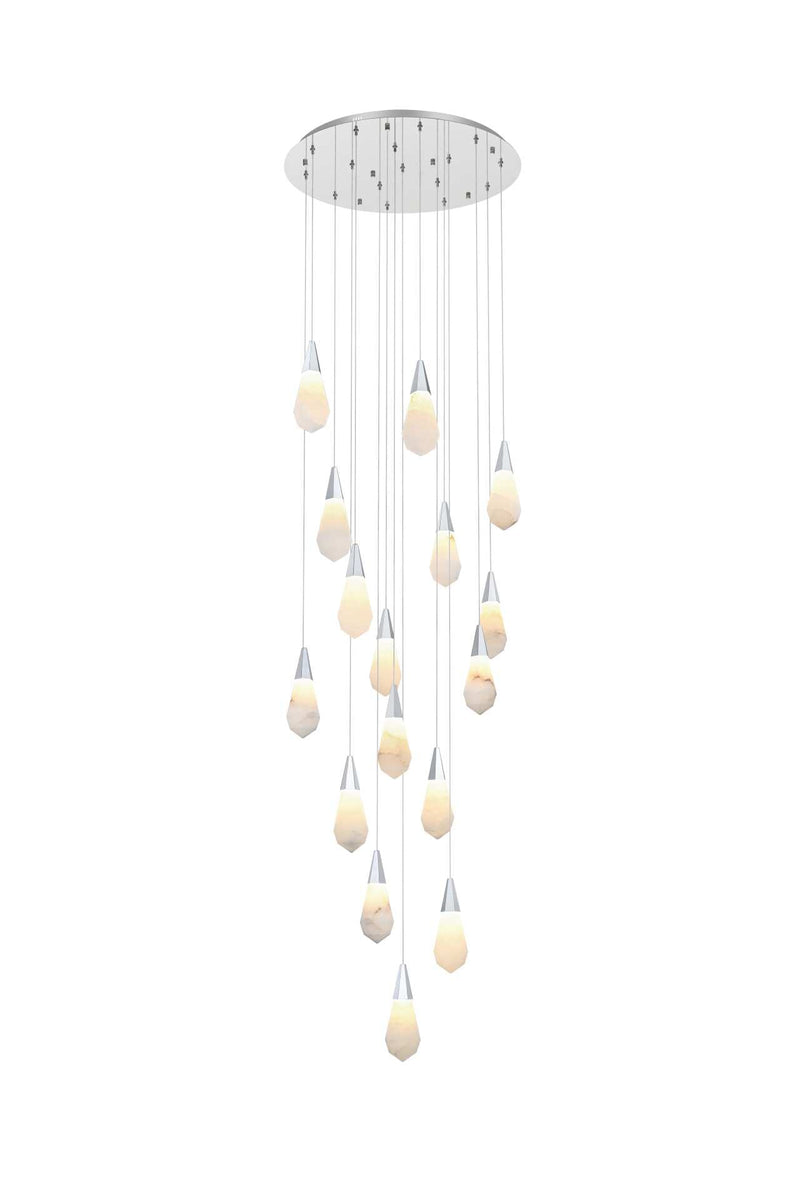 Amora 28" 16-Light Round Pendant in Chrome And Frosted White