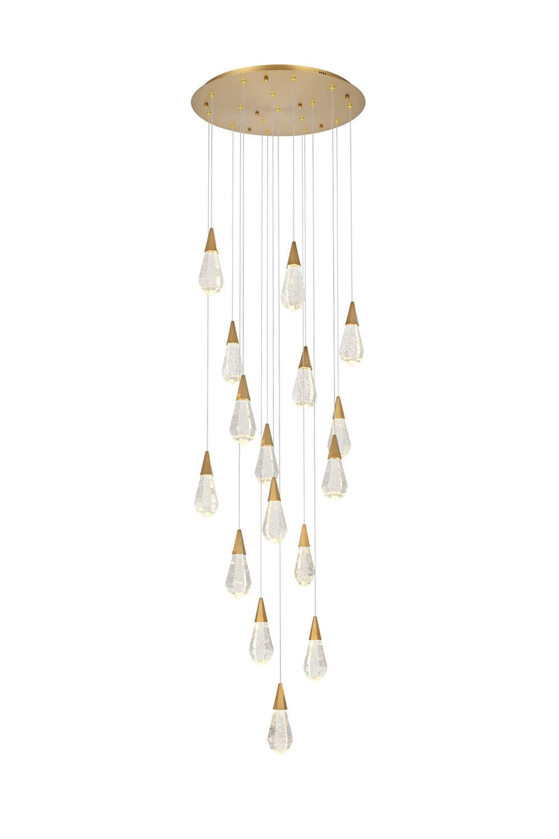 Amora 28" 16-Light Round Pendant in Satin Gold And Clear