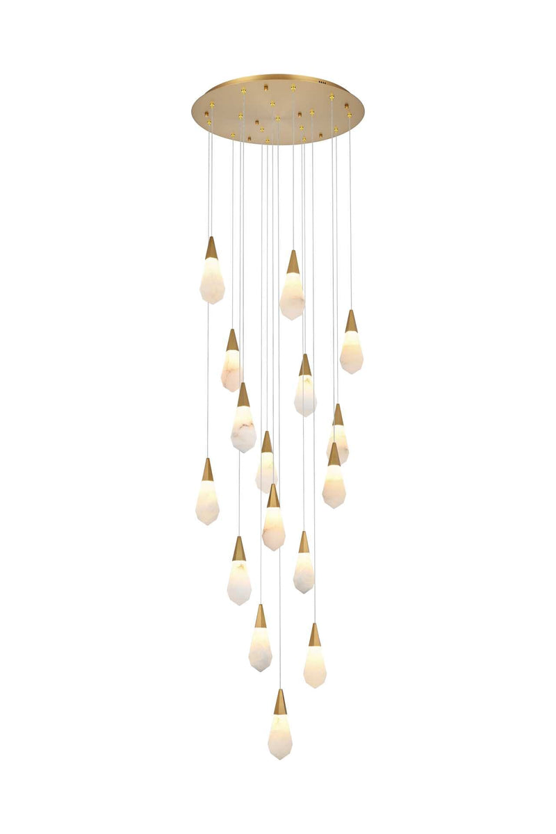 Amora 28" 16-Light Round Pendant in Satin Gold And Frosted White