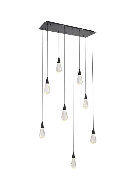 Amora 36" 8-Light Linear Pendant in Black And Clear