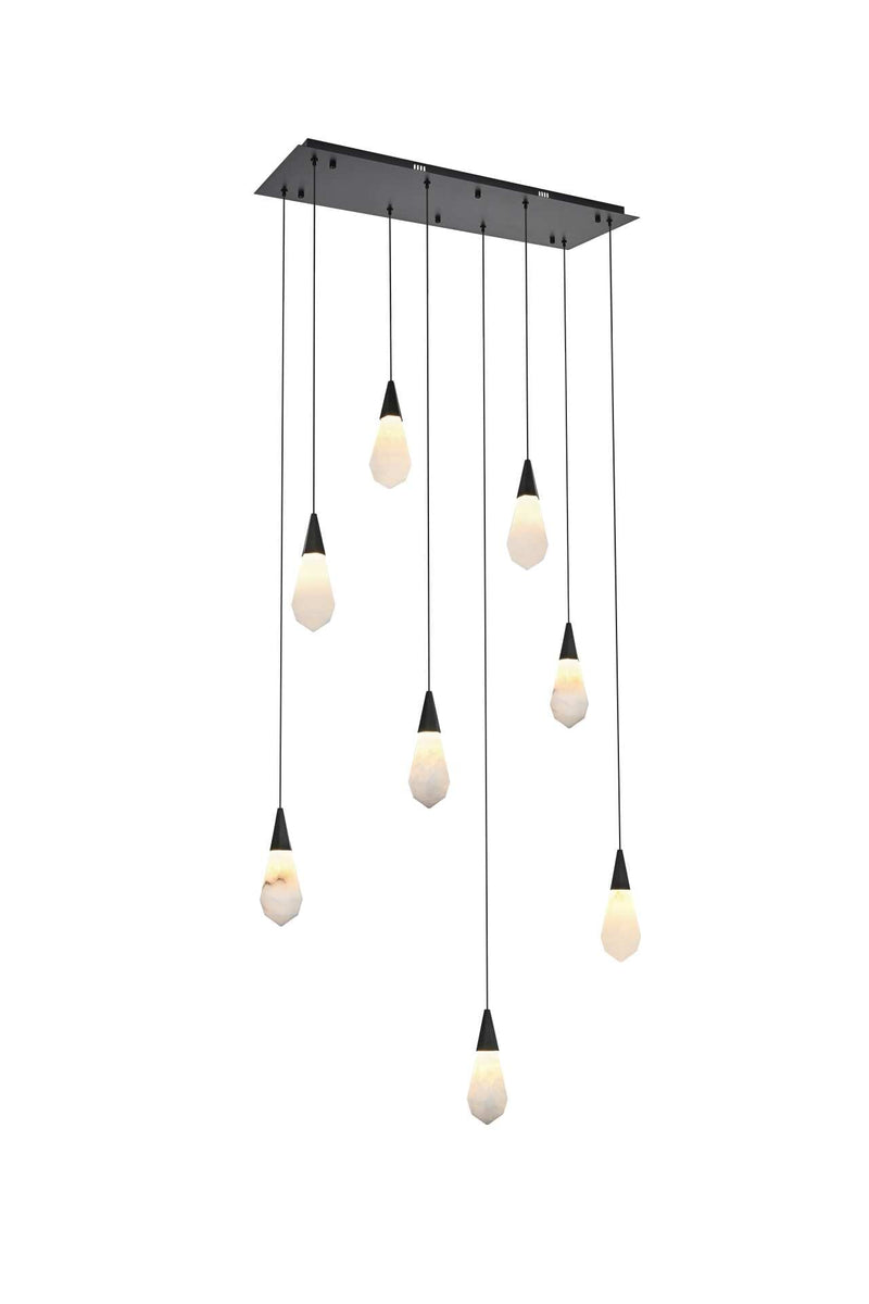 Amora 36" 8-Light Linear Pendant in Black And Frosted White