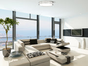 Stari 1 Light 20.75" Flush Mount in Brushed Nickel in a room setting