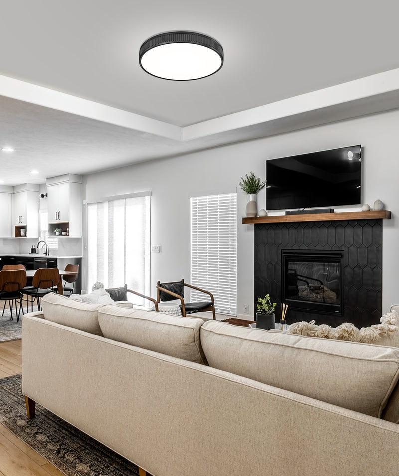 Stari 1 Light 20.75" Flush Mount in Matte Black in a room setting