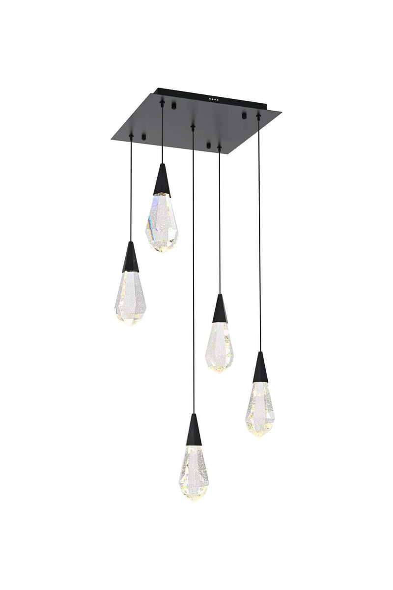 Amora 16" 5-Light Square Crystal Pendant in Black And Clear