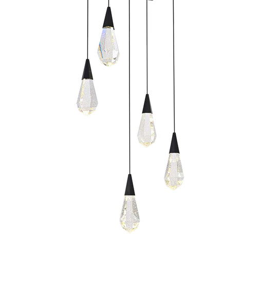 Amora 16" 5-Light Square Crystal Pendant in Black And Clear