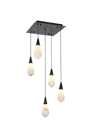 Amora 16" 5-Light Square Alabaster Pendant in Black And Frosted White