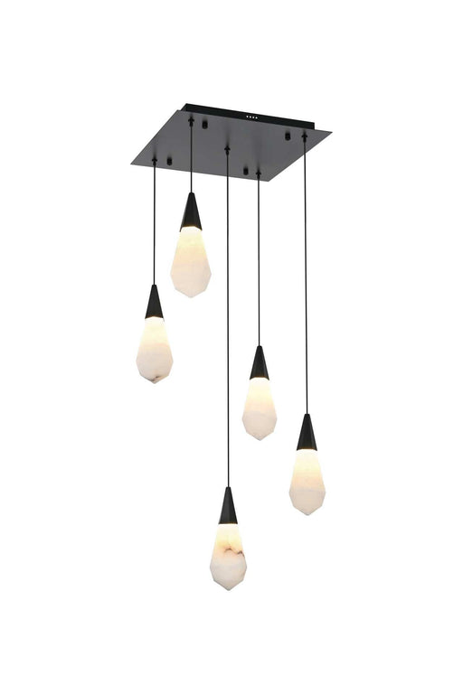 Amora 16" 5-Light Square Alabaster Pendant in Black And Frosted White