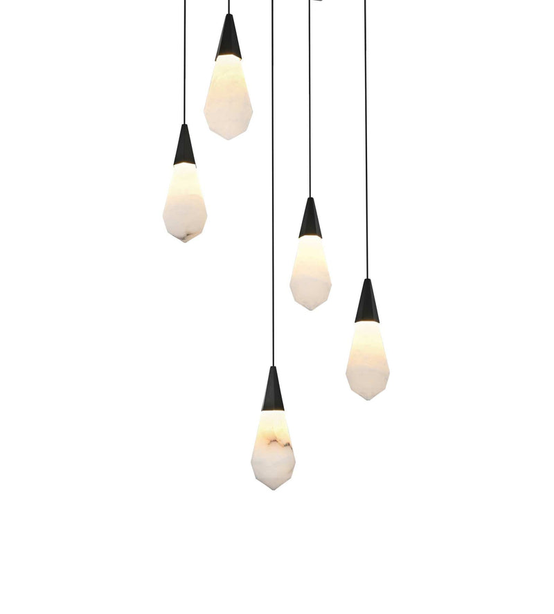 Amora 16" 5-Light Square Alabaster Pendant in Black And Frosted White