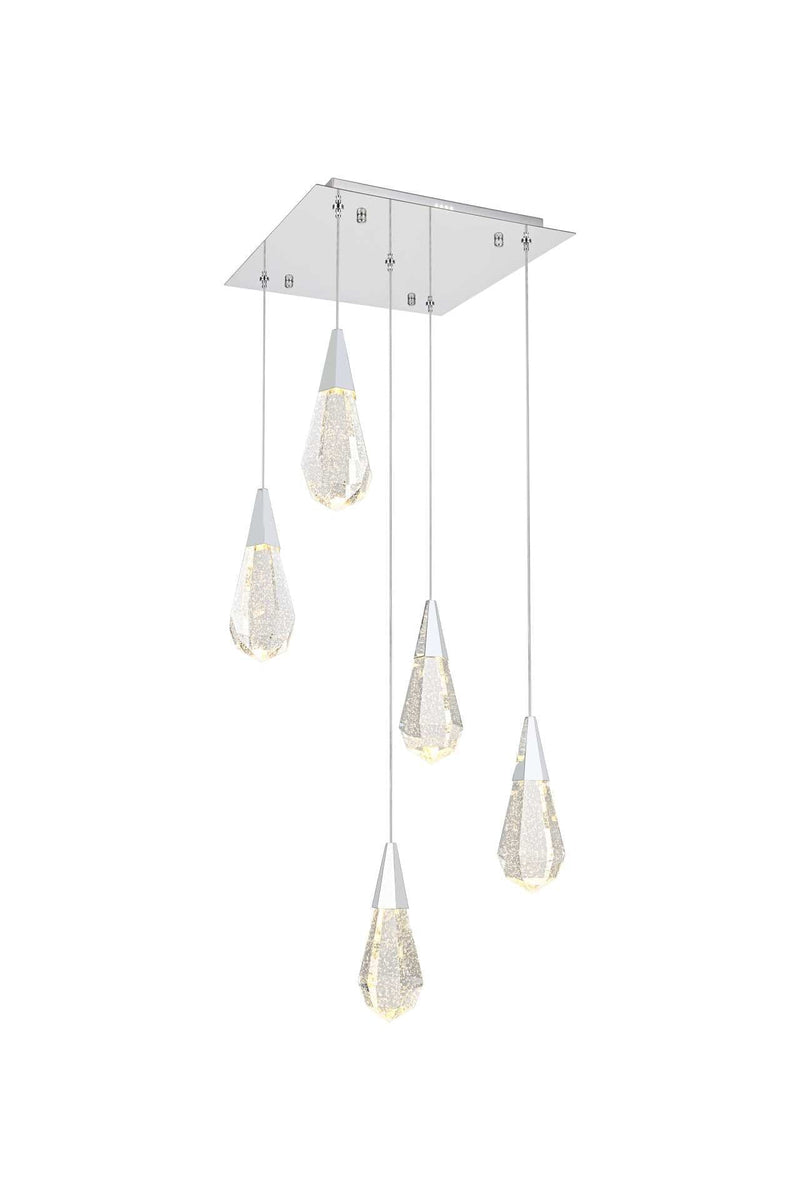Amora 16" 5-Light Square Crystal Pendant in Chrome And Clear