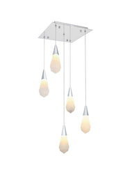 Amora 16" 5-Light Square Alabaster Pendant in Chrome And Frosted White