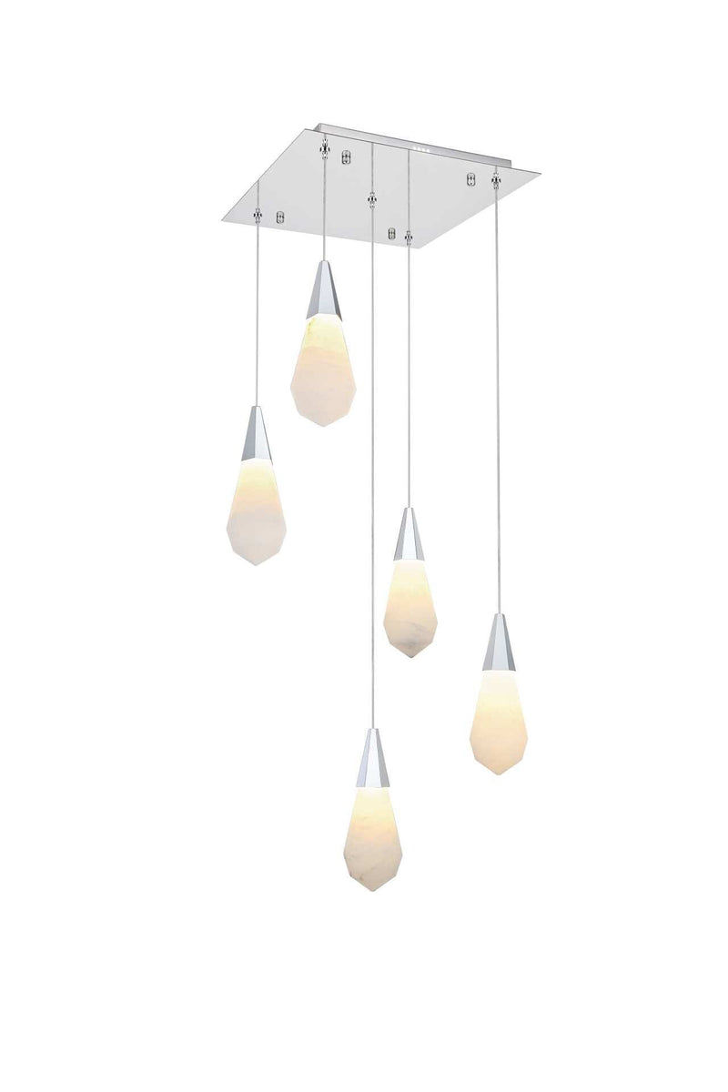 Amora 16" 5-Light Square Alabaster Pendant in Chrome And Frosted White