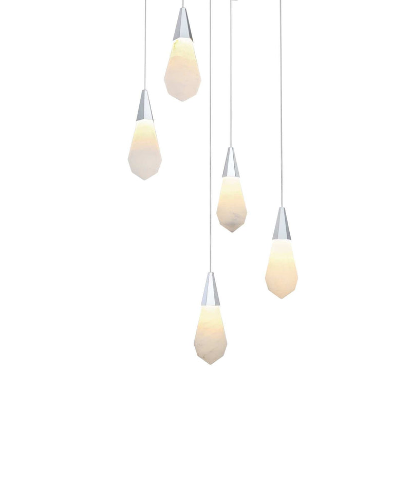 Amora 16" 5-Light Square Alabaster Pendant in Chrome And Frosted White