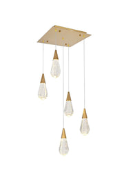 Amora 16" 5-Light Square Crystal Pendant in Satin Gold And Clear