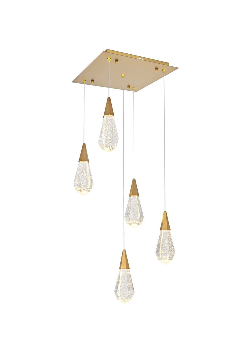 Amora 16" 5-Light Square Crystal Pendant in Satin Gold And Clear
