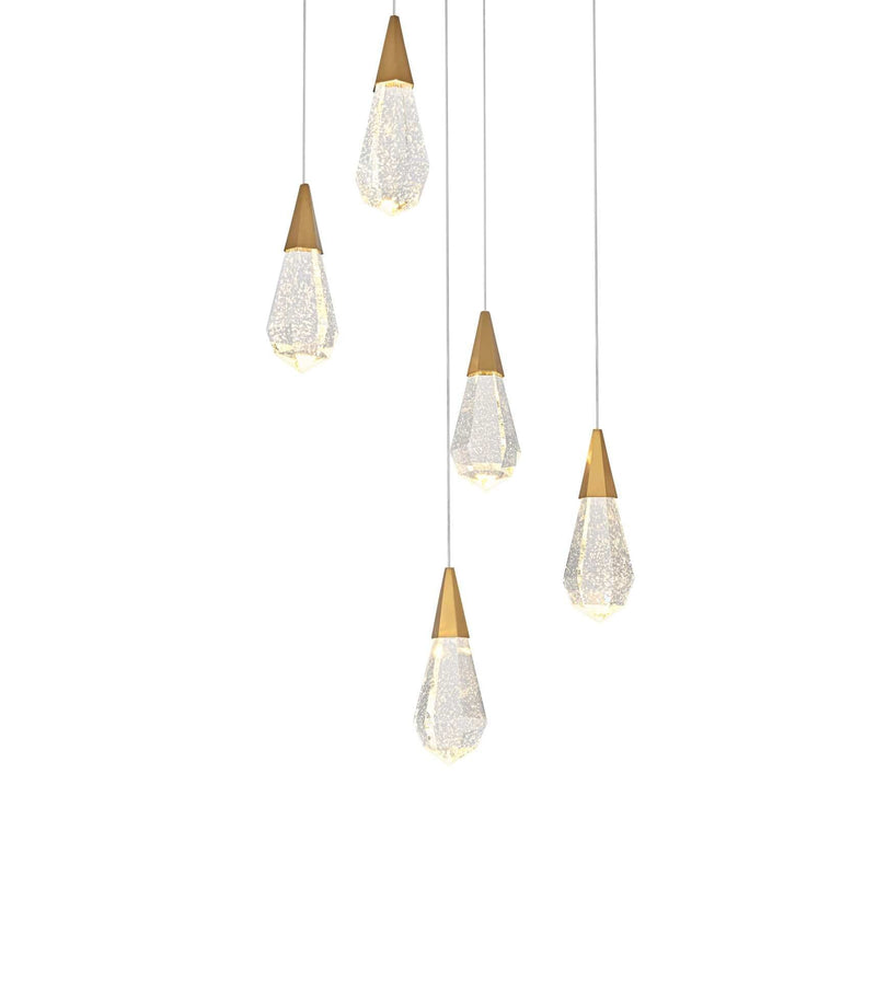 Amora 16" 5-Light Square Crystal Pendant in Satin Gold And Clear