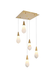 Amora 16" 5-Light Square Alabaster Pendant in Satin Gold And Frosted White