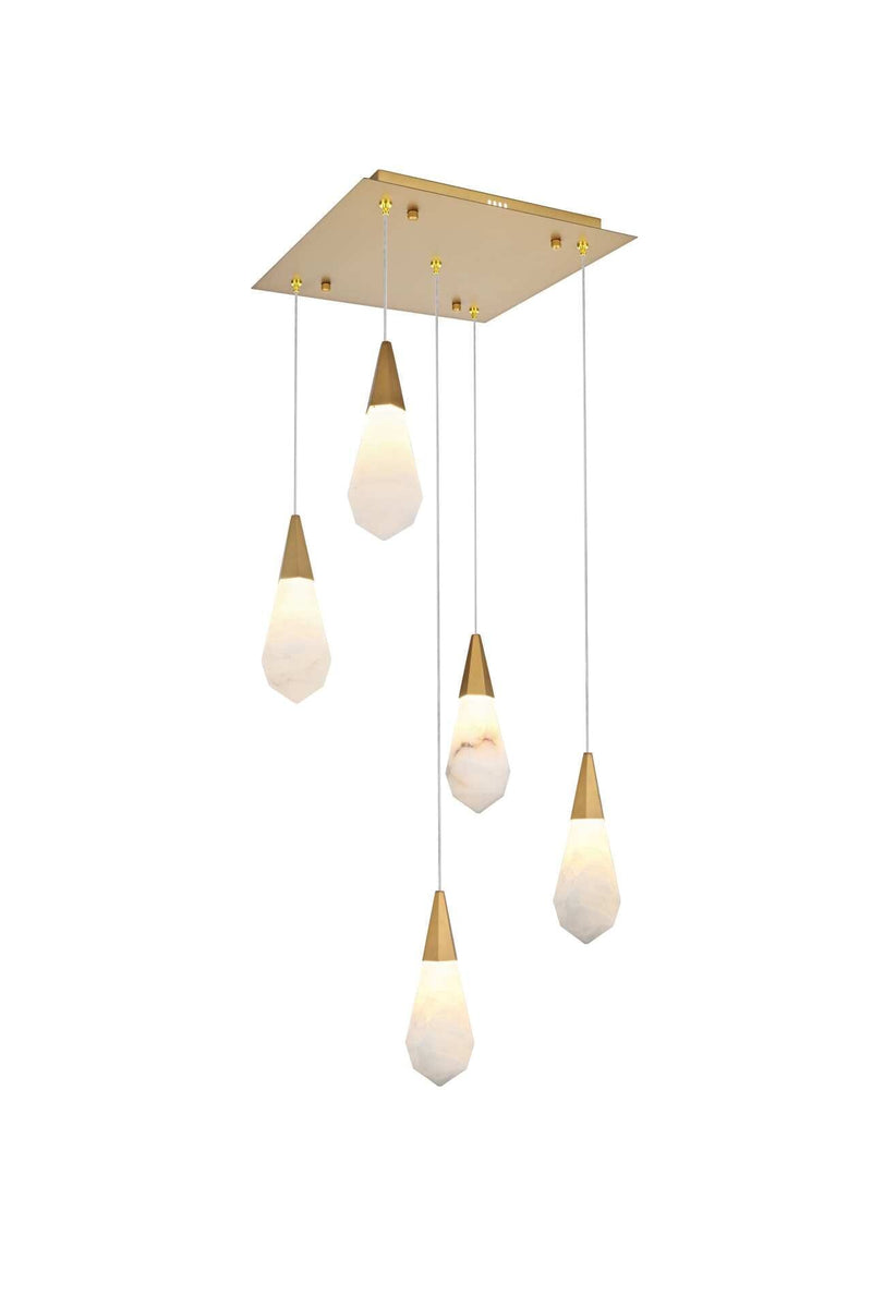 Amora 16" 5-Light Square Alabaster Pendant in Satin Gold And Frosted White