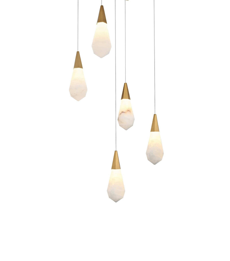 Amora 16" 5-Light Square Alabaster Pendant in Satin Gold And Frosted White