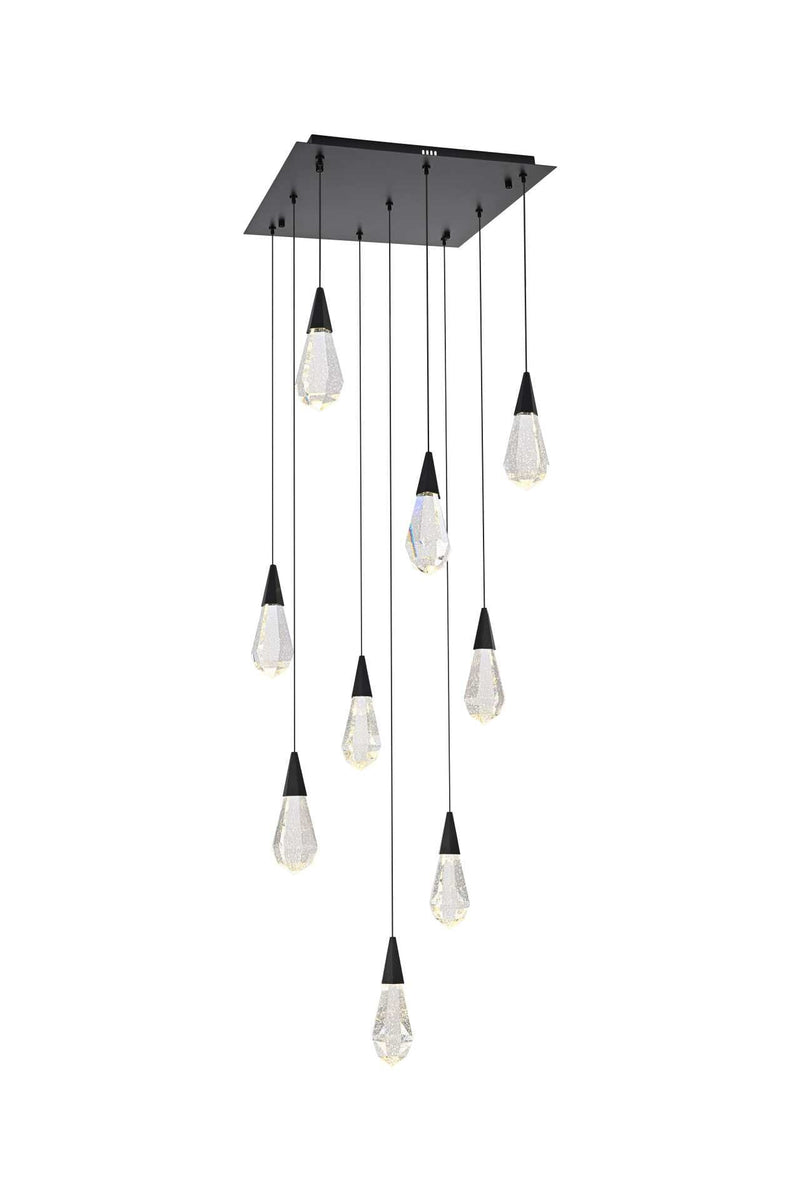 Amora 20" 9-Light Square Crystal Pendant in Black And Clear