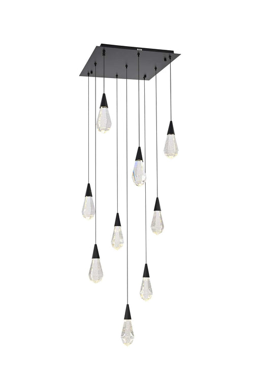 Amora 20" 9-Light Square Crystal Pendant in Black And Clear