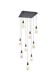 Amora 20" 9-Light Square Alabaster Pendant in Black And Frosted White
