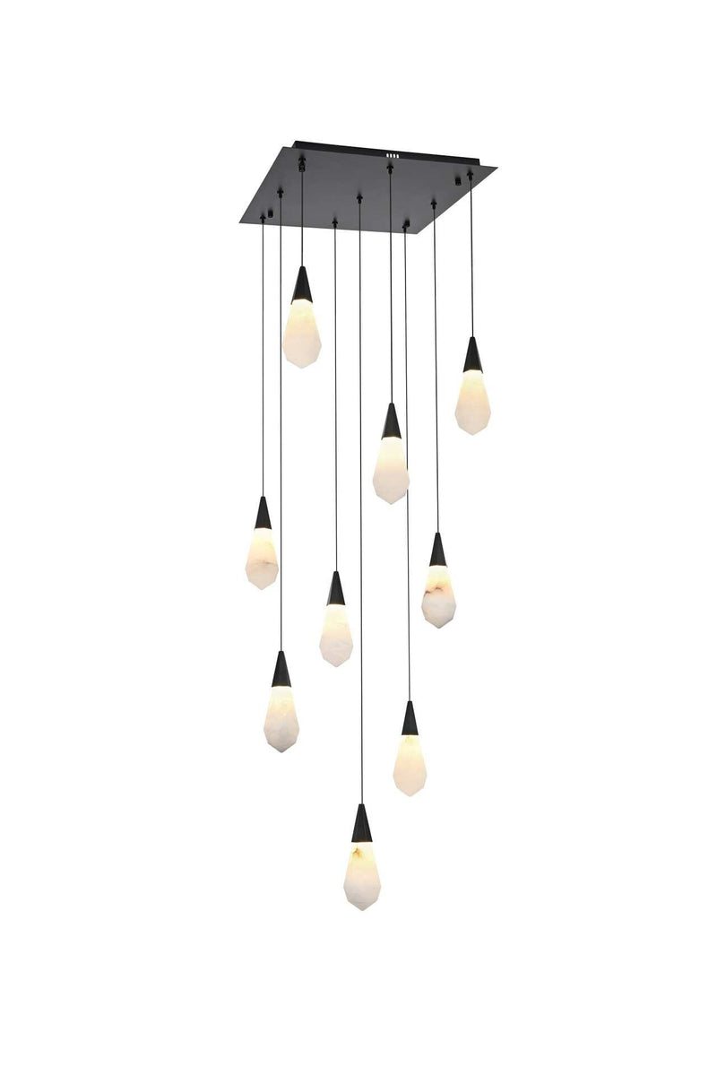 Amora 20" 9-Light Square Alabaster Pendant in Black And Frosted White