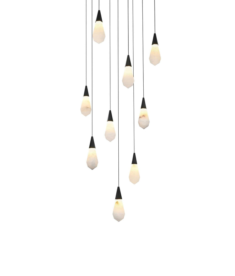 Amora 20" 9-Light Square Alabaster Pendant in Black And Frosted White