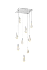 Amora 20" 9-Light Square Crystal Pendant in Chrome And Clear