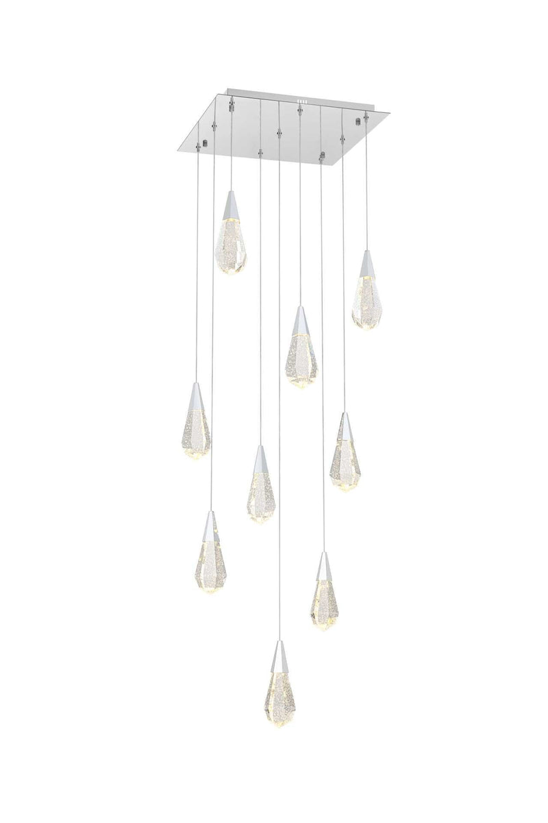 Amora 20" 9-Light Square Crystal Pendant in Chrome And Clear