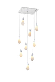 Amora 20" 9-Light Square Alabaster Pendant in Chrome And Frosted White