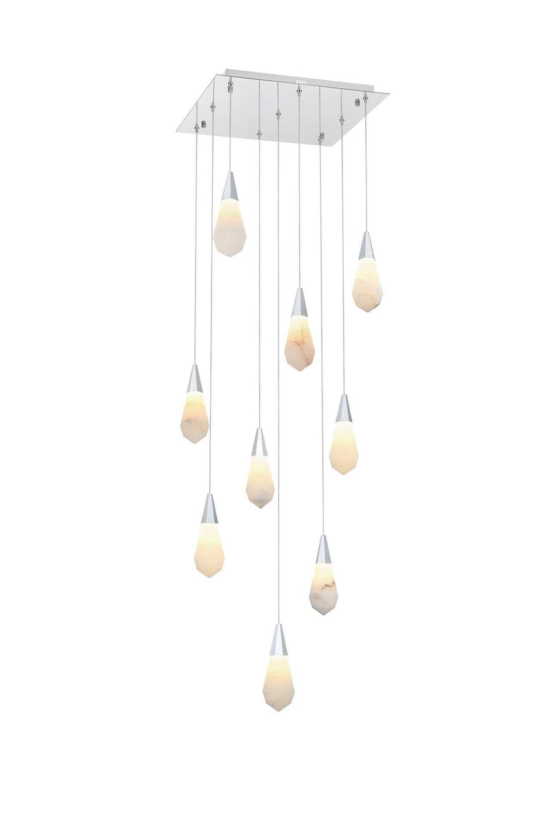 Amora 20" 9-Light Square Alabaster Pendant in Chrome And Frosted White