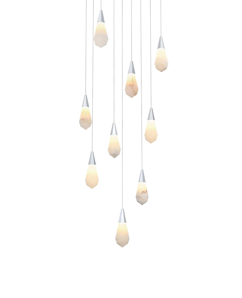 Amora 20" 9-Light Square Alabaster Pendant in Chrome And Frosted White