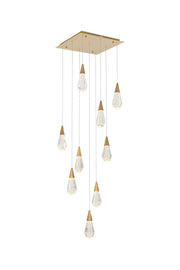 Amora 20" 9-Light Square Crystal Pendant in Satin Gold And Clear