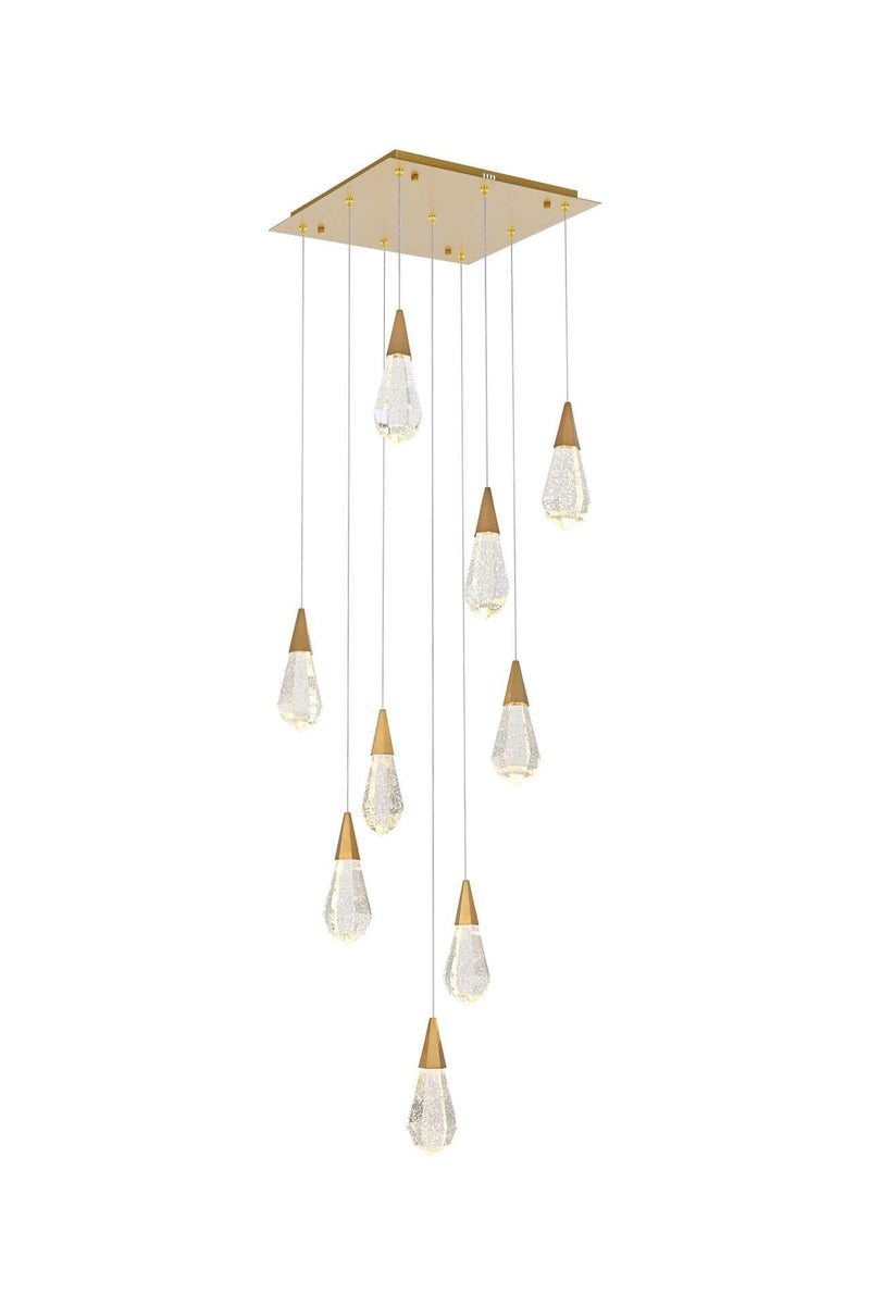 Amora 20" 9-Light Square Crystal Pendant in Satin Gold And Clear