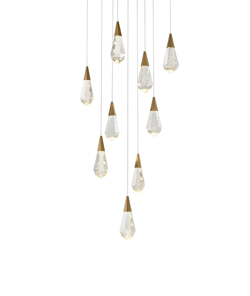 Amora 20" 9-Light Square Crystal Pendant in Satin Gold And Clear