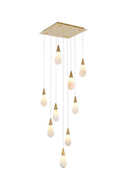 Amora 20" 9-Light Square Alabaster Pendant in Satin Gold And Frosted White