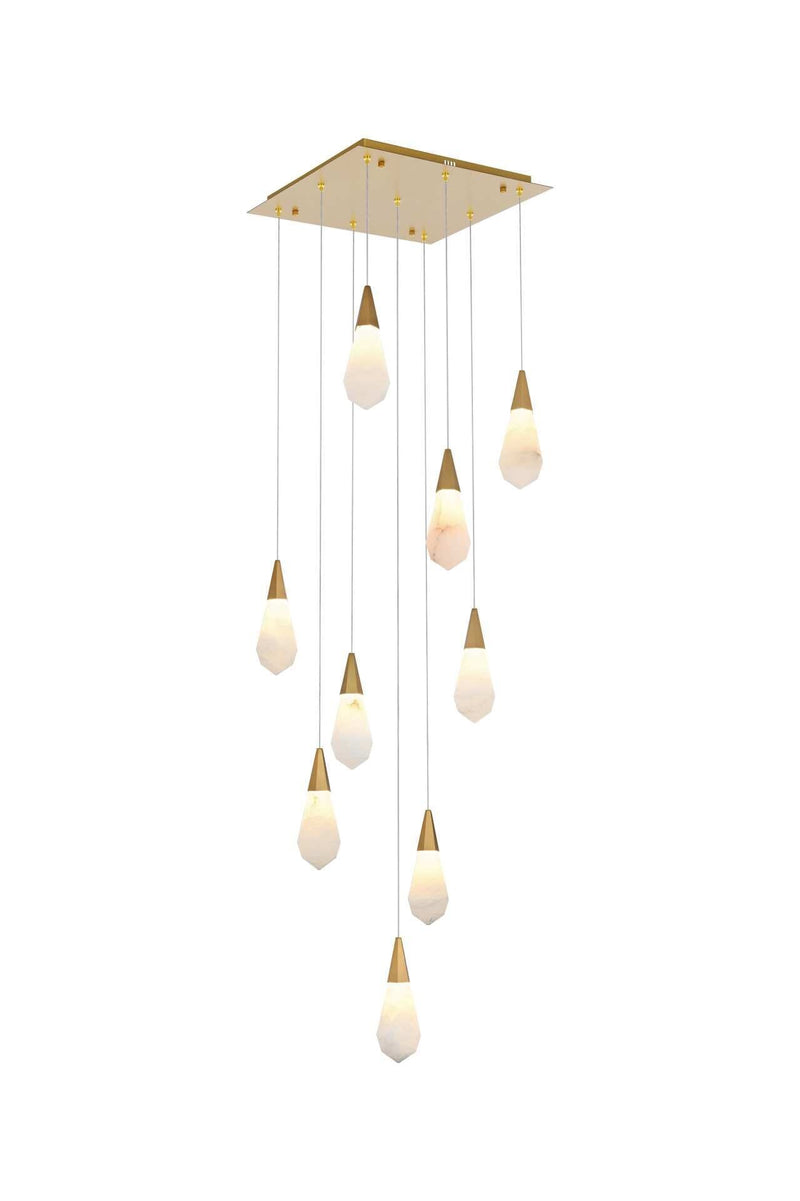 Amora 20" 9-Light Square Alabaster Pendant in Satin Gold And Frosted White