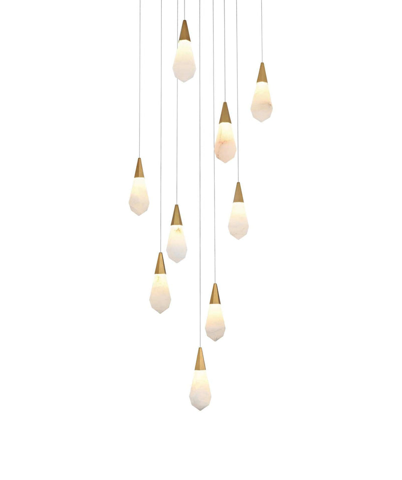 Amora 20" 9-Light Square Alabaster Pendant in Satin Gold And Frosted White