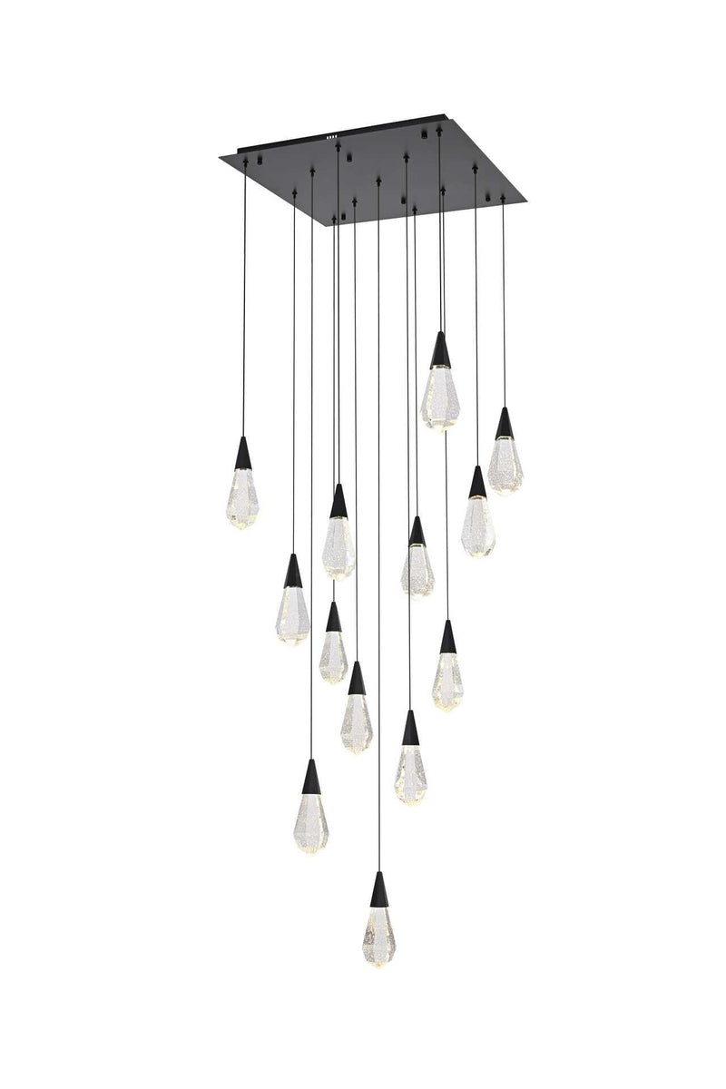 Amora 26" 13-Light Square Pendant in Black And Clear