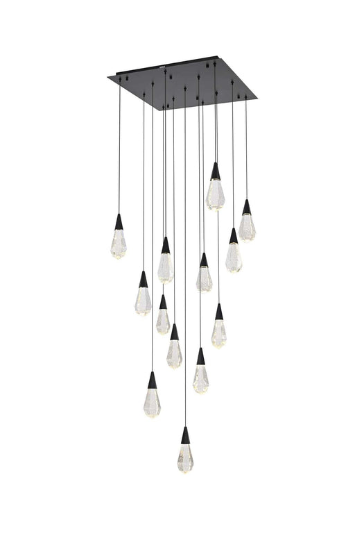 Amora 26" 13-Light Square Pendant in Black And Clear