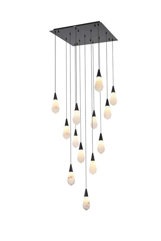 Amora 26" 13-Light Square Pendant in Black And Frosted White