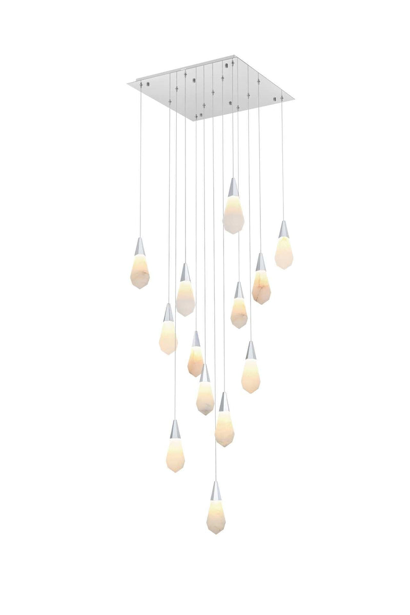 Amora 26" 13-Light Square Pendant in Chrome And Frosted White