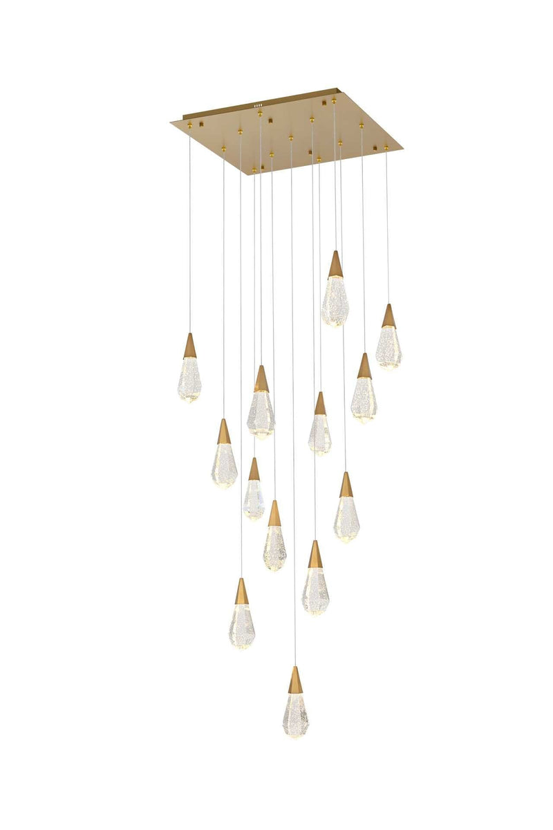 Amora 26" 13-Light Square Pendant in Satin Gold And Clear
