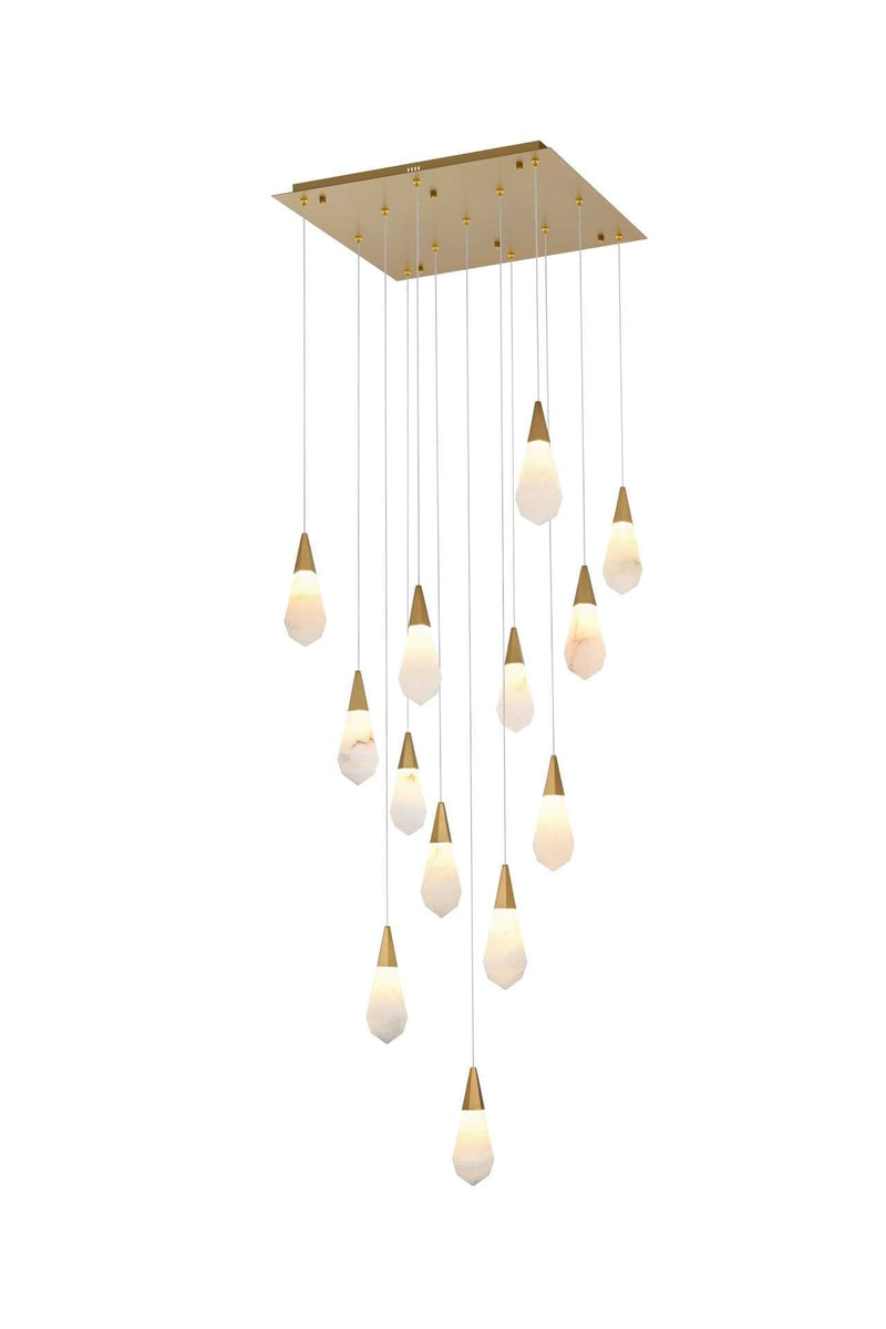 Amora 26" 13-Light Square Pendant in Satin Gold And Frosted White