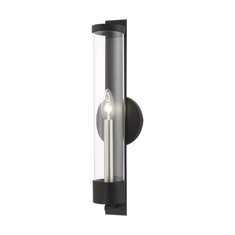 Castleton Tall ADA Wall Sconce in Black with Brushed Nickel Candle