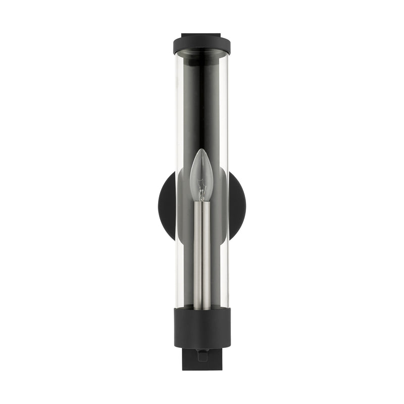 Castleton Tall ADA Wall Sconce in Black with Brushed Nickel Candle