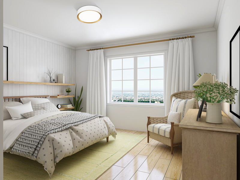 Kawan 1 Light 12" Flush Mount in Matte White + Modern Gold in a room setting