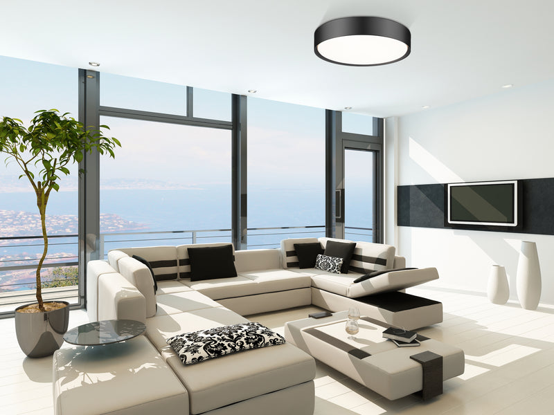 Kawan 1 Light 20" Flush Mount in Matte Black in a room setting