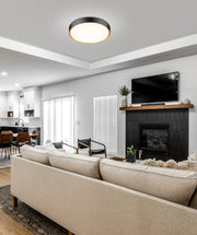 Kawan 1 Light 20" Flush Mount in Matte Black + Modern Gold in a room setting